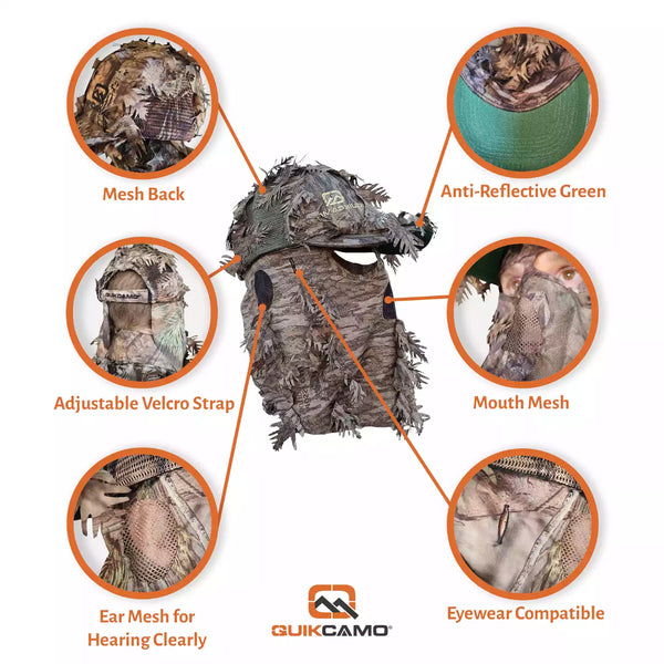 2-in-1 FRONT Leafy Face Mask and Camo Hat (Adj, OSFM) 2-in-1 FRONT Leafy Face Mask and Camo Hat (Adj, OSFM)