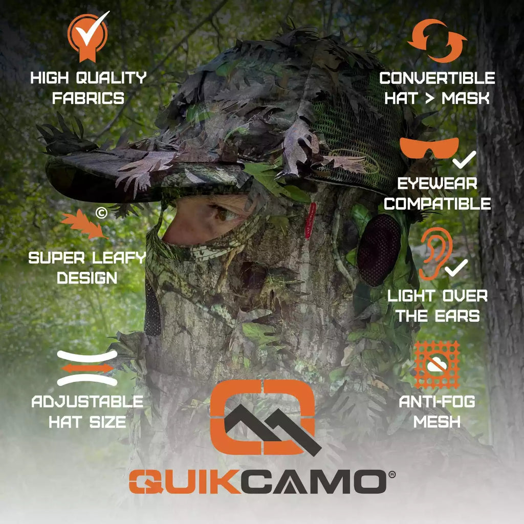 2-in-1 FRONT Leafy Face Mask and Camo Hat (Adj, OSFM) 2-in-1 FRONT Leafy Face Mask and Camo Hat (Adj, OSFM)