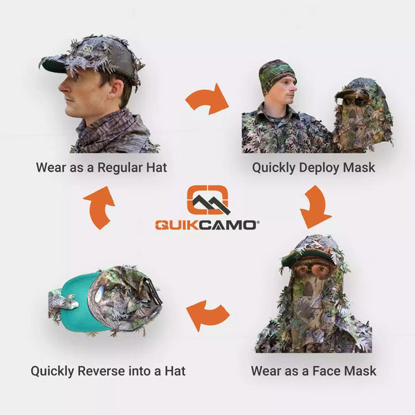 2-in-1 FRONT Leafy Face Mask and Camo Hat (Adj, OSFM) 2-in-1 FRONT Leafy Face Mask and Camo Hat (Adj, OSFM)