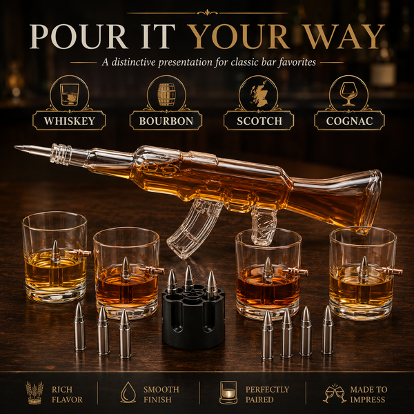 Whiskey Decanter Flag Set 1000ML Ak47 Rifle Gun Glasses Chillers Set In Box Hanging Storage American