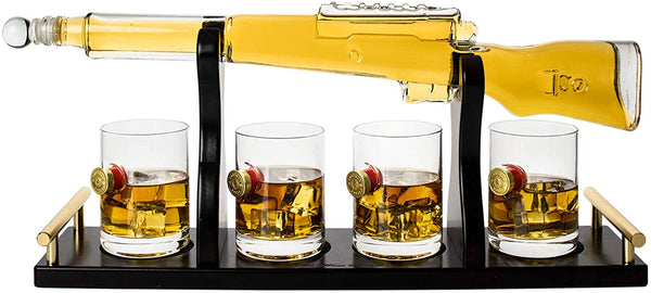 Shotgun Gun Large Whiskey & Wine Decanter Set Bullet Glasses