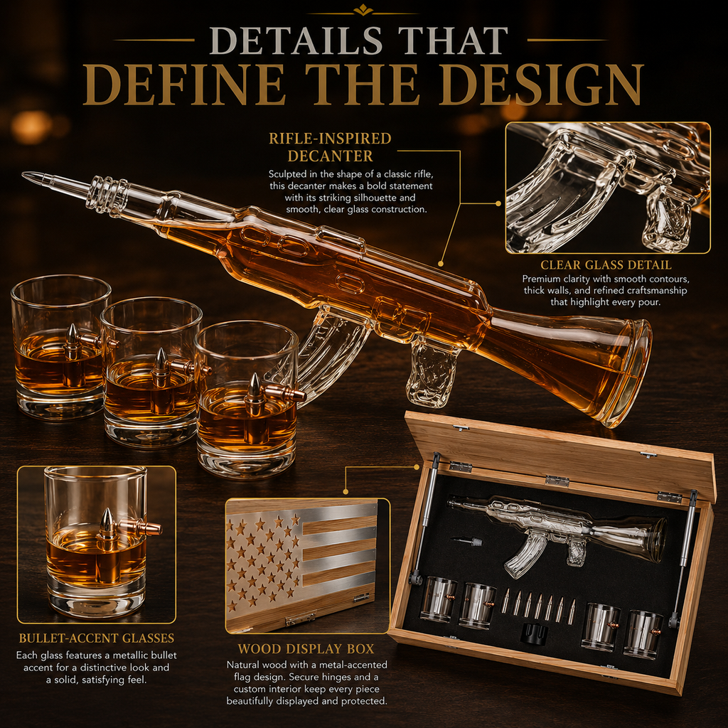 Whiskey Decanter Flag Set 1000ML Ak47 Rifle Gun Glasses Chillers Set In Box Hanging Storage American