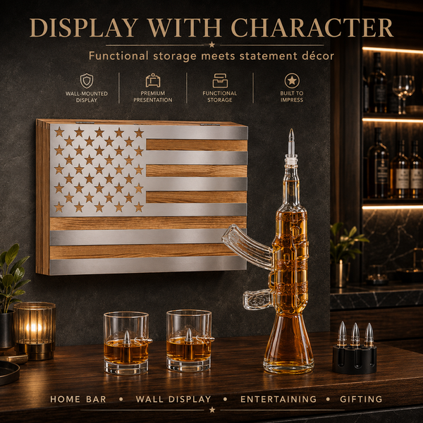 Whiskey Decanter Flag Set 1000ML Ak47 Rifle Gun Glasses Chillers Set In Box Hanging Storage American