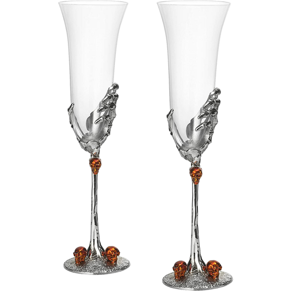 Stemmed Skeleton Champagne Glasses Set of 2