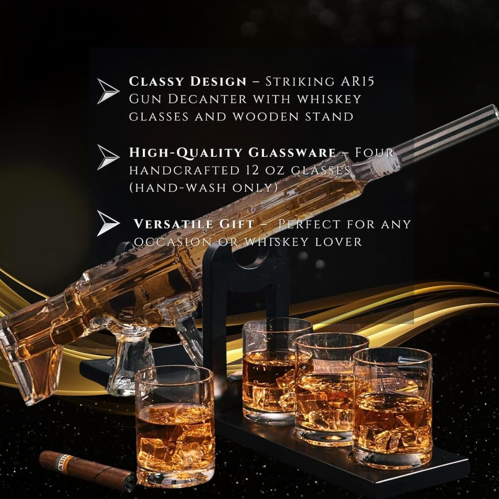 AR15 Whiskey Gun Decanter Set 1000 ml & 4 12oz Bullet Glasses