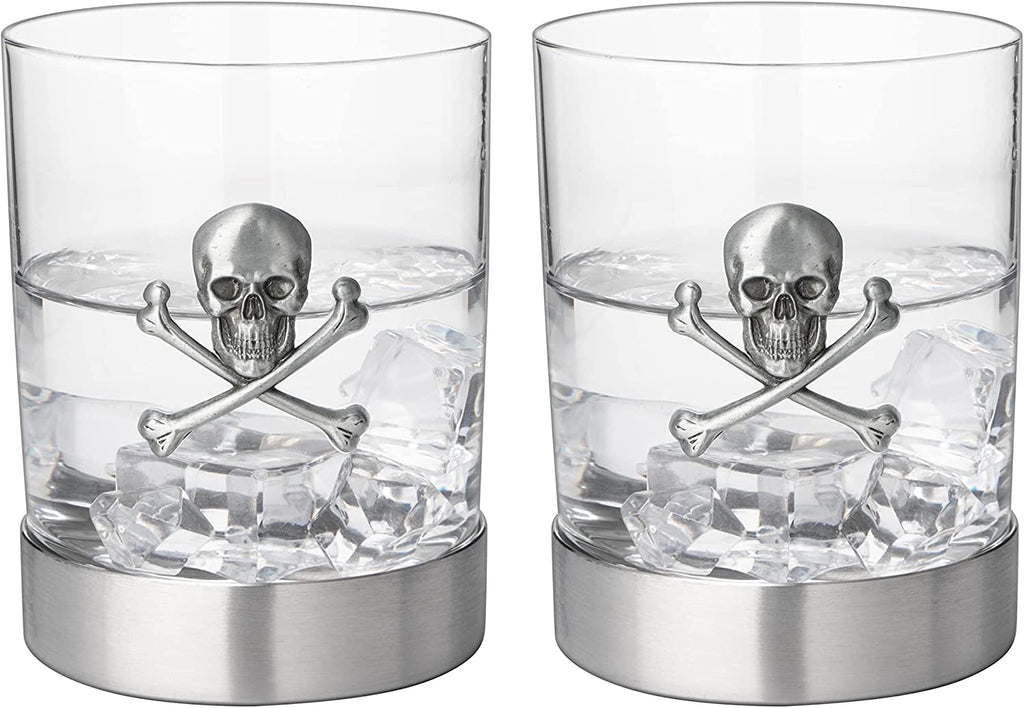 Skull & Skeleton Crossbones Pewter Whiskey - 11oz Set of 2