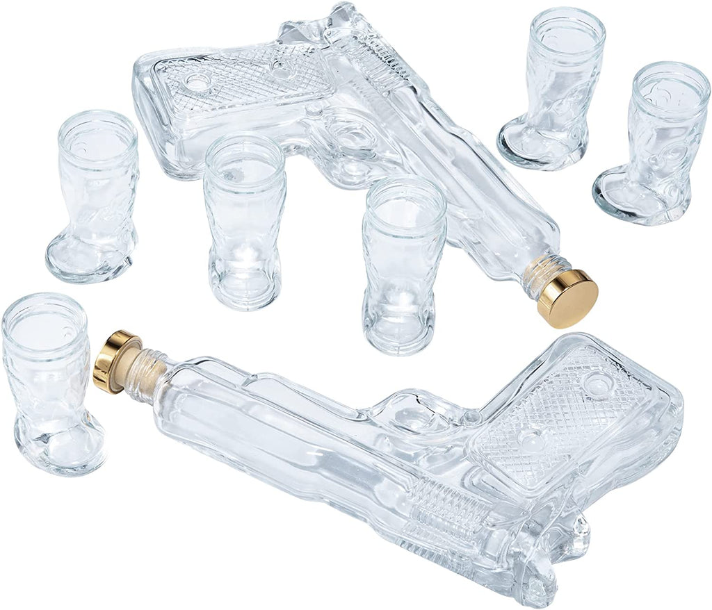 Pistol & Shotglasses Decanter Party Serving Holster Set