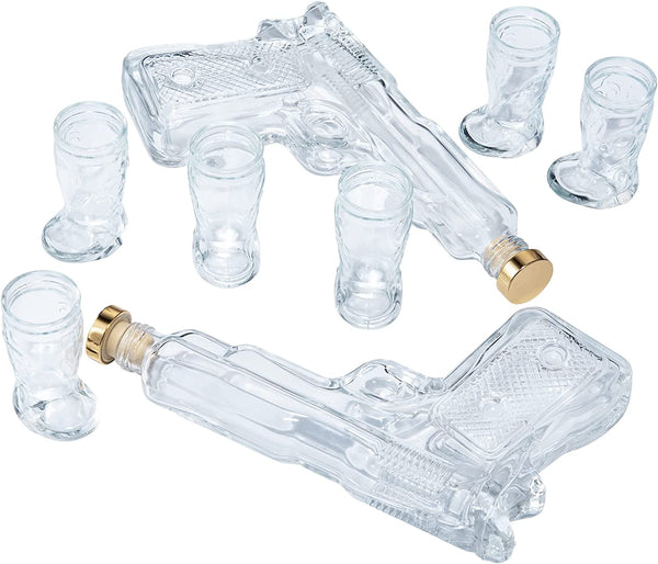Pistol & Shotglasses Decanter Party Serving Holster Set