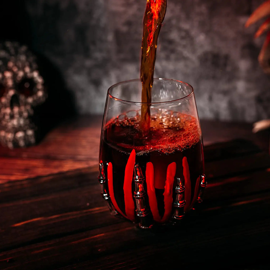Skeleton Wine Glass, Bloody Hand Wine Skull Glass - 12oz