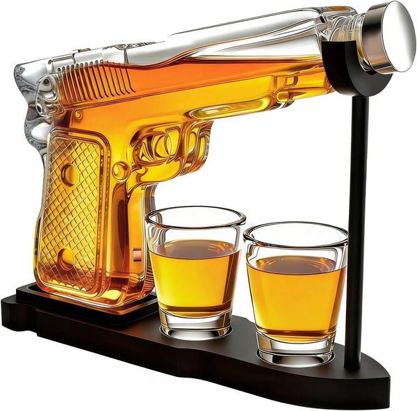 Gifts for Men Dad, 10.1 Oz Whiskey Gun Decanter Set + 2 Bullet Glasses - Unique Birthday Pistol Gift Ideas Daughter Son, Personalized Liquor Dispenser - Scotch Bourbon Vodka, Him, Brother Husband