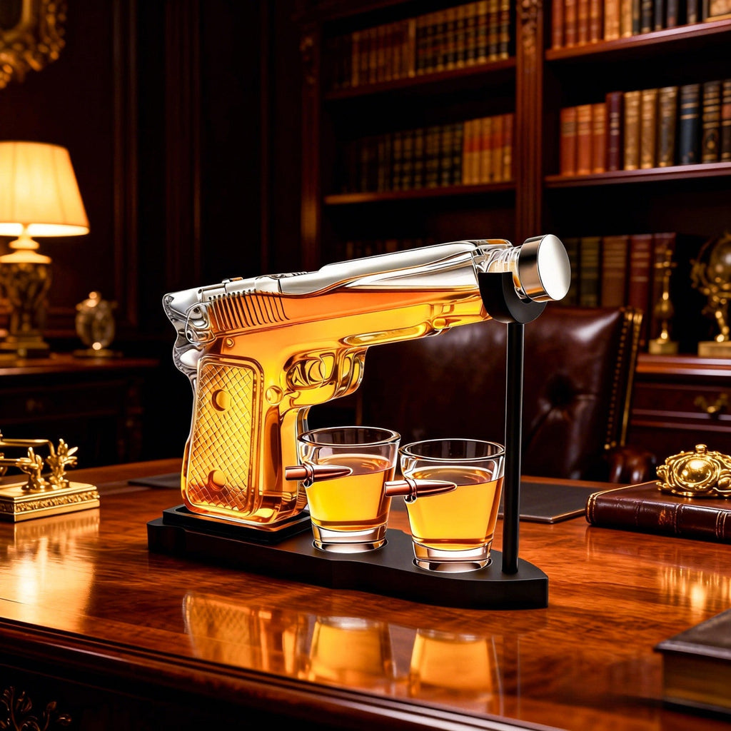 Gifts for Men Dad, 10.1 Oz Whiskey Gun Decanter Set + 2 Bullet Glasses - Unique Birthday Pistol Gift Ideas Daughter Son, Personalized Liquor Dispenser - Scotch Bourbon Vodka, Him, Brother Husband