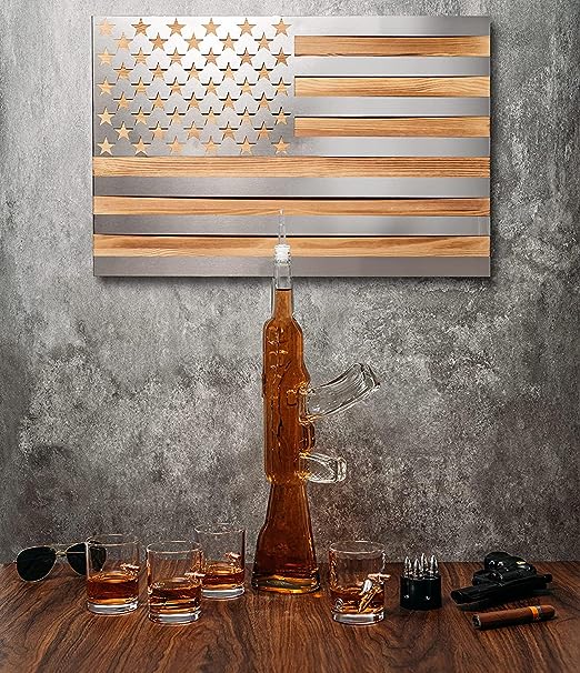 Whiskey Decanter Flag Set - 1000ml AK47 Rifle Gun