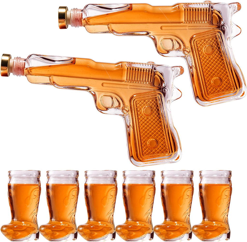 Pistol & Shotglasses Decanter Party Serving Holster Set