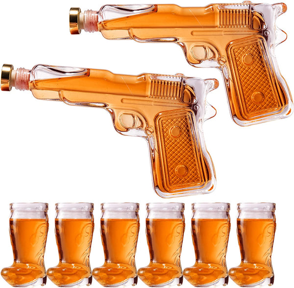 Pistol & Shotglasses Decanter Party Serving Holster Set