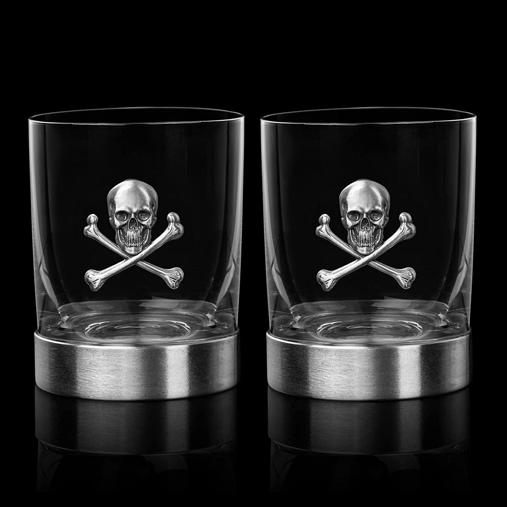 Skull & Skeleton Crossbones Pewter Whiskey - 11oz Set of 2