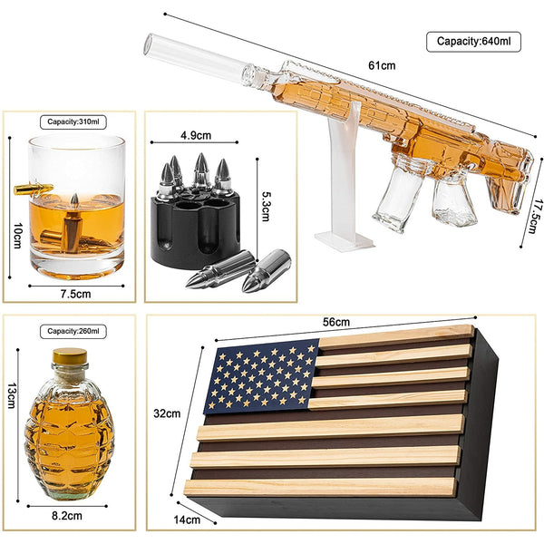 AR15 Whiskey Gun Decanter Flag Set - 1000ml Rifle & Pistol Set