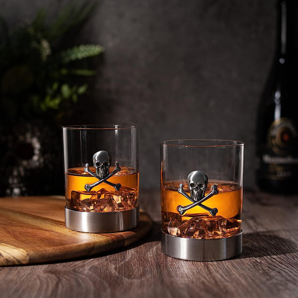 Skull & Skeleton Crossbones Pewter Whiskey - 11oz Set of 2