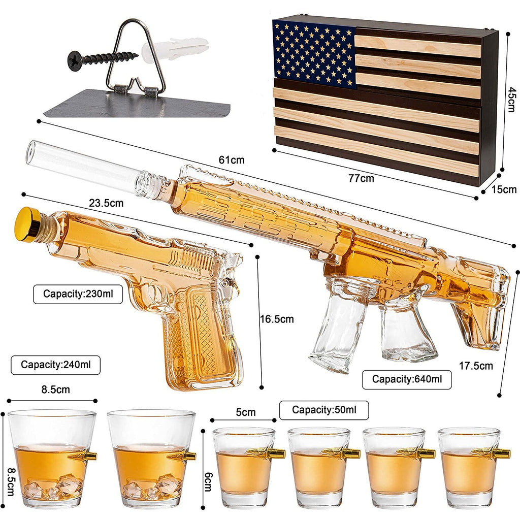 AR15 Whiskey Gun Decanter Flag Set - 1000ml Rifle & Pistol Set