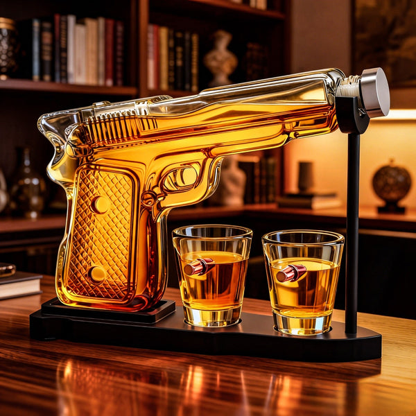 Gifts for Men Dad, 10.1 Oz Whiskey Gun Decanter Set + 2 Bullet Glasses - Unique Birthday Pistol Gift Ideas Daughter Son, Personalized Liquor Dispenser - Scotch Bourbon Vodka, Him, Brother Husband