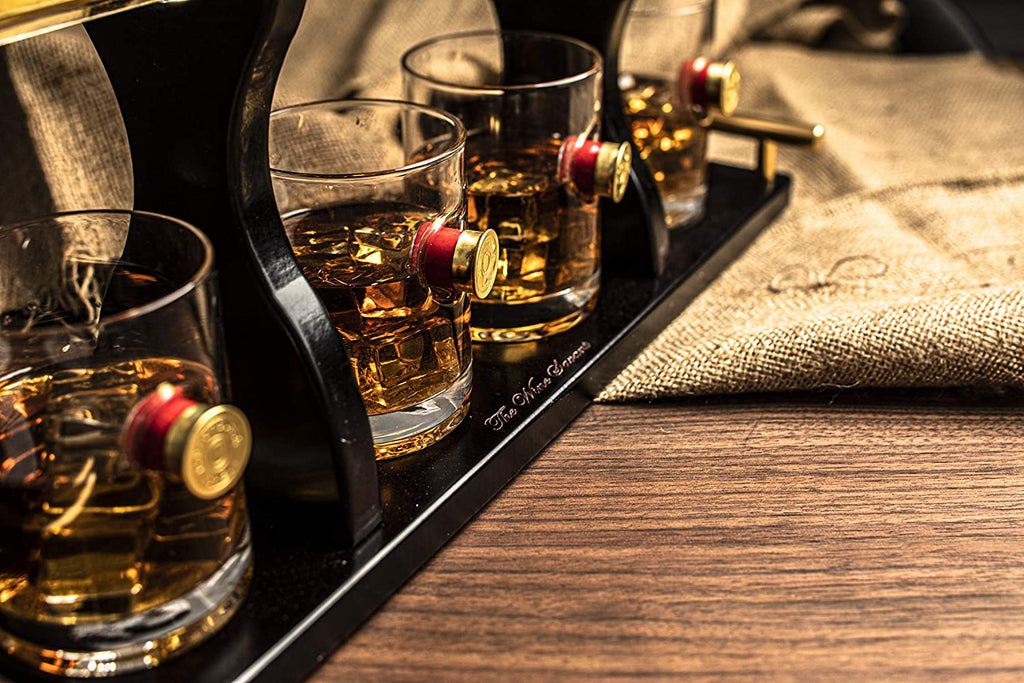 Shotgun Gun Large Whiskey & Wine Decanter Set Bullet Glasses