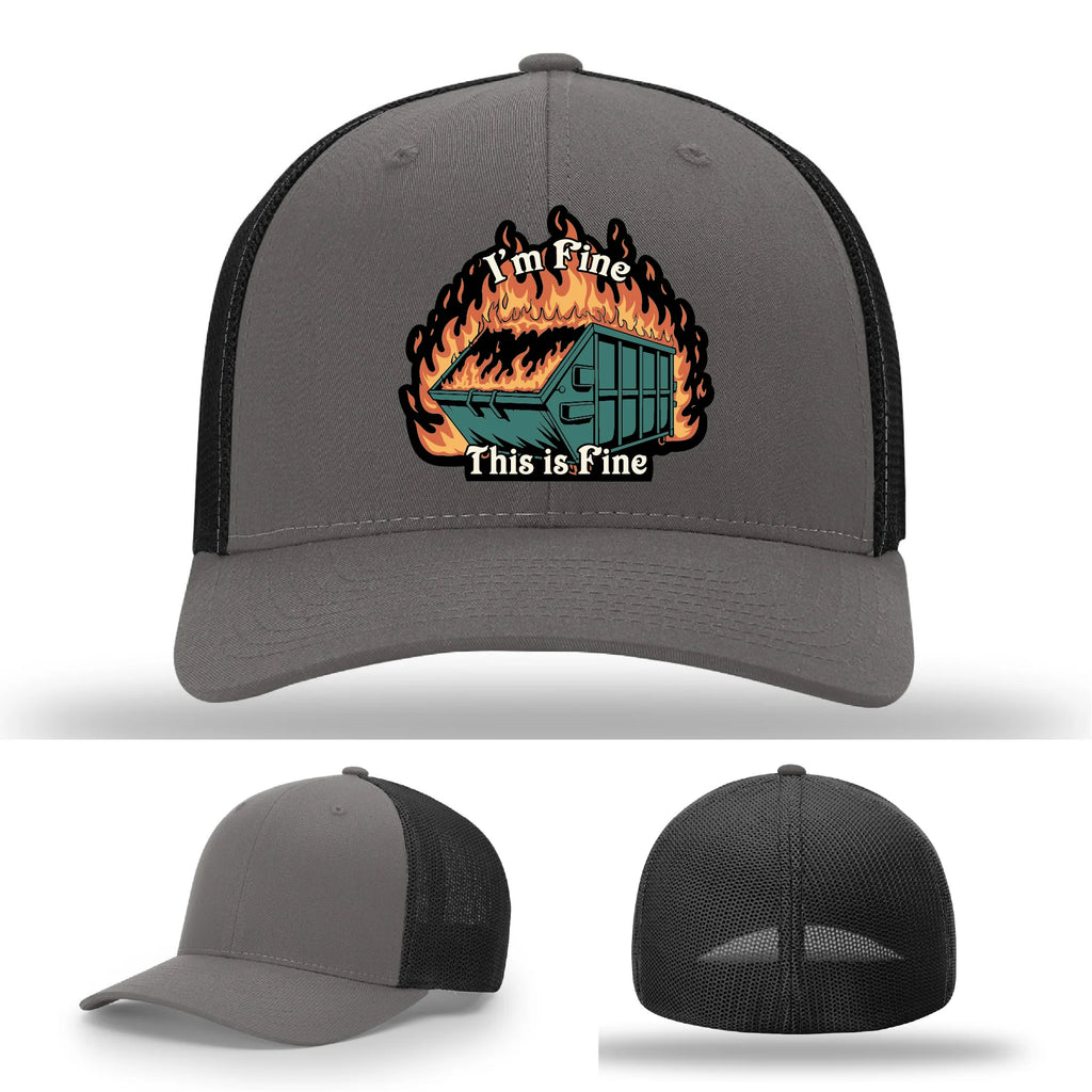 This Is Fine Leather Patch Hat – Dumpster Fire Design