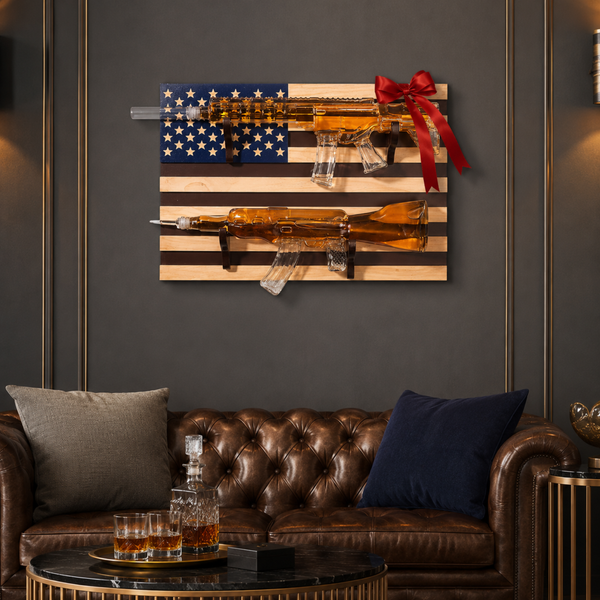 2 Gun Whiskey Decanters Set Ar15 And Ak47 Gun Decanter 1000ML American Flag Wall Rack By The Wine Sa