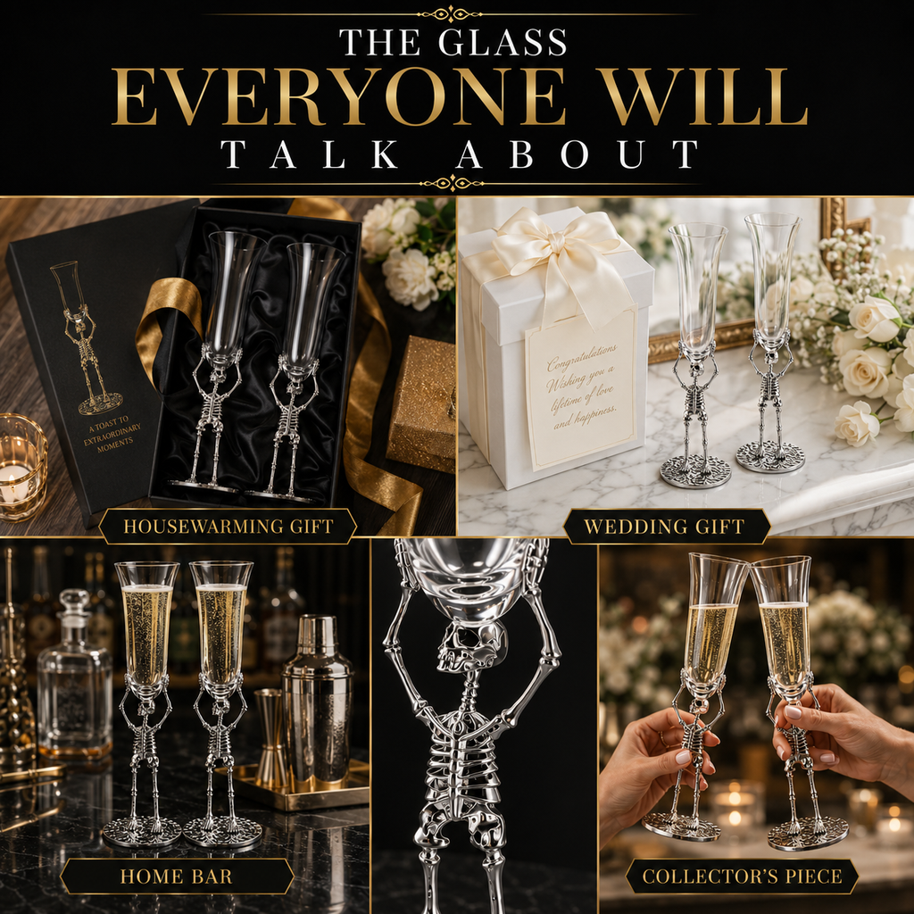 Stemmed Skeleton Champagne Flute Glass Set Of 2 7 5OZ Halloween Skeleton Glasses 10 H Goth Gifts Ske