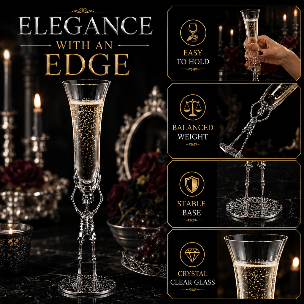 Skeleton Champagne Flute Glass Single 7 5OZ Halloween Skeleton Glasses 10 H Goth Gifts Skeleton Gift
