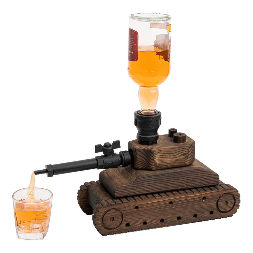 Tank Handcrafted Liquor Dispenser - Industrial Pipe Mahogany Wood