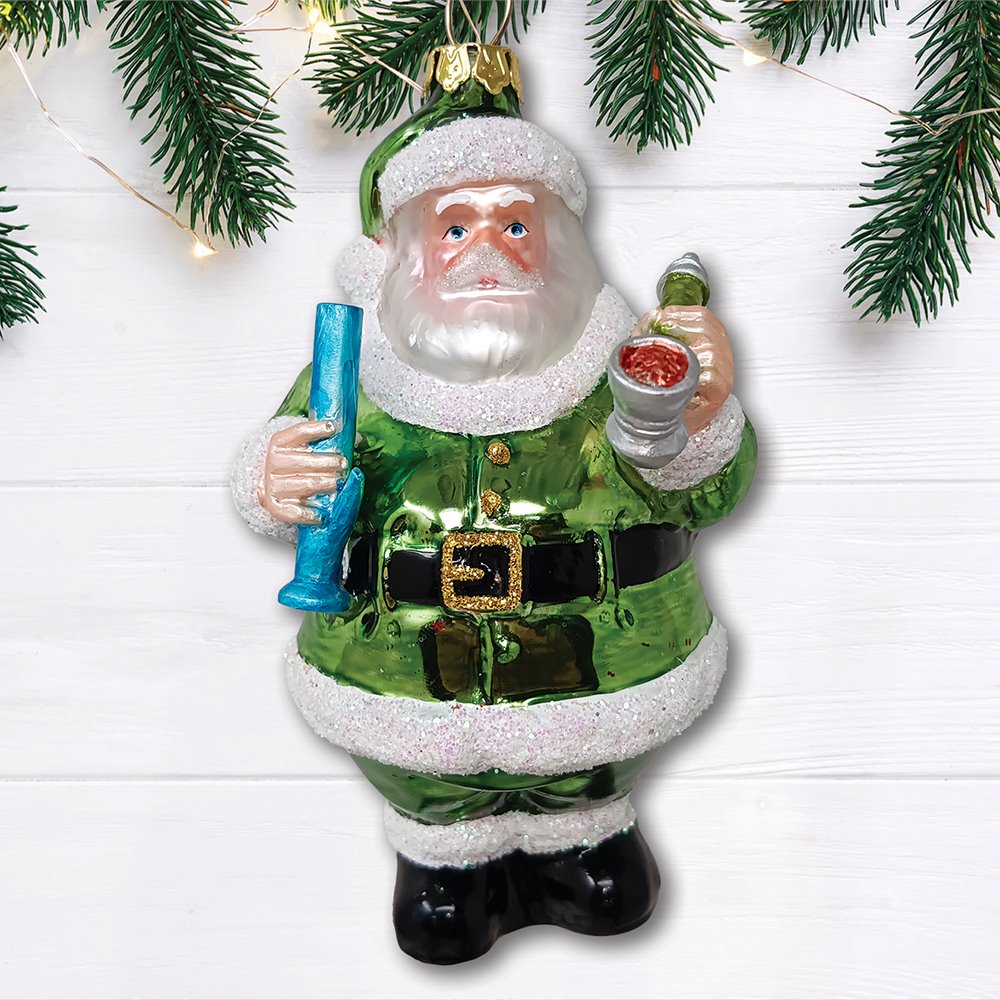 Pothead Santa Glass Christmas Ornament, Merry Weedmas Funny Pot Decoration