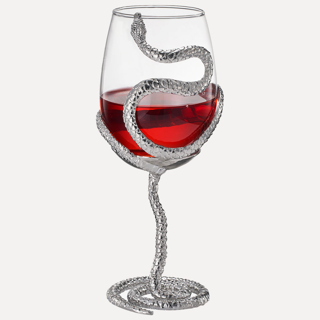 Stemmed Snake Wine Glass | SINGLE | 19oz Spooky Reptile Glasses 10" H (Silver)