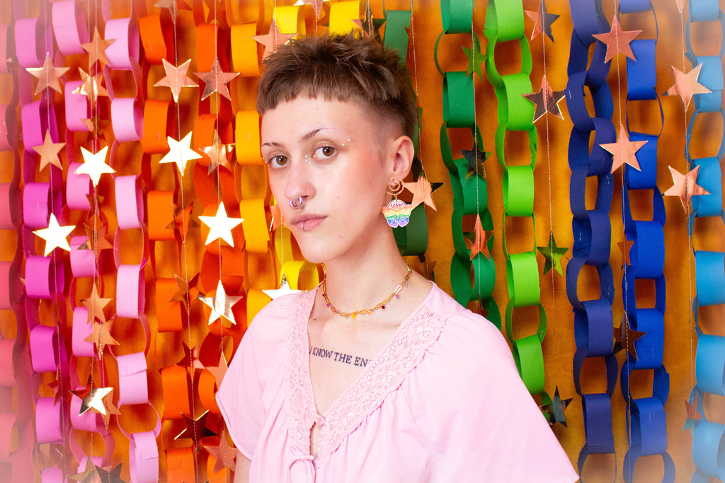 Moth Rainbow Pride Statement Dangle Earrings