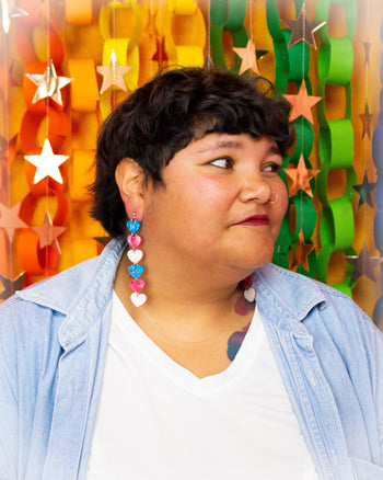 Layered Heart Blue Pink White Pride Earrings