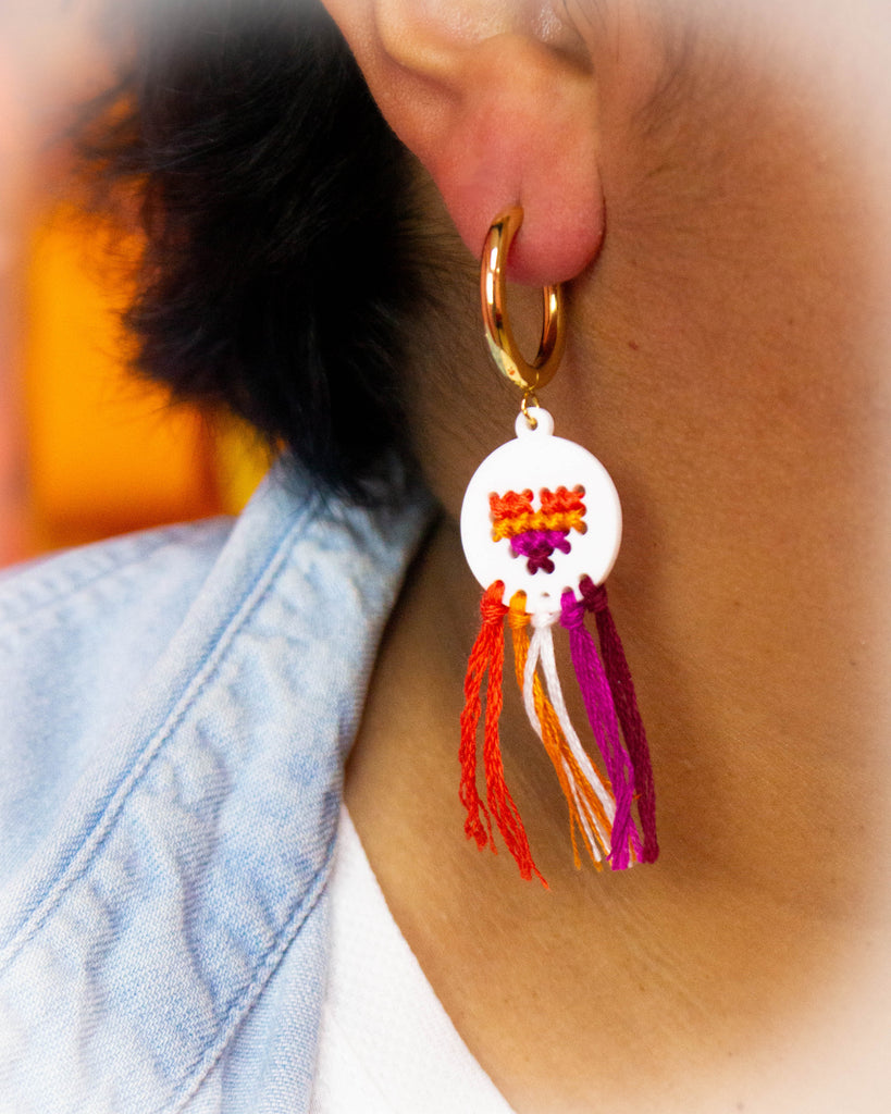 Cross Stitch Pride Flag Earrings