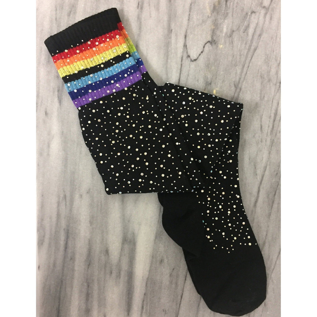 Over the Knee Jeweled Rainbow Glam Disco Socks (Black or White Rainbow) by The Bullish Store