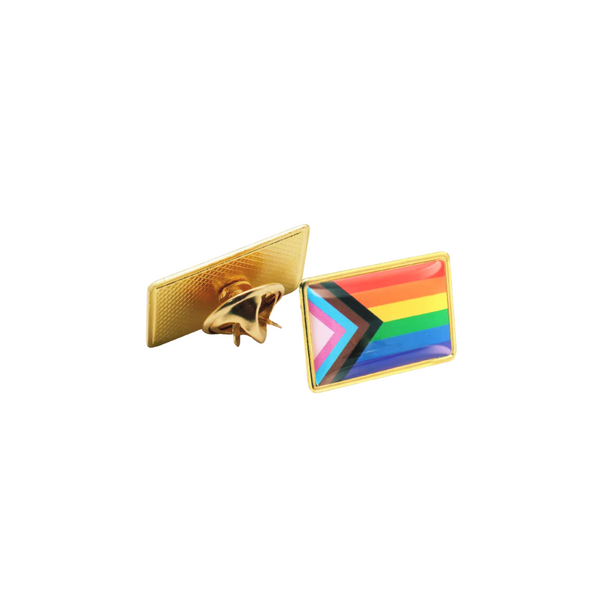 Progress Pride Flag Pin | LGBTQ Rainbow Flag Gold and Enamel Pin Brooch
