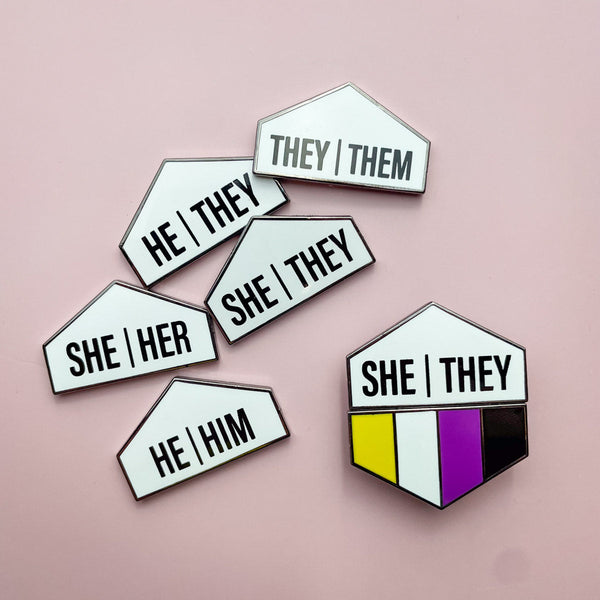 Pronoun + Pride Flag Magnetic Pin Set