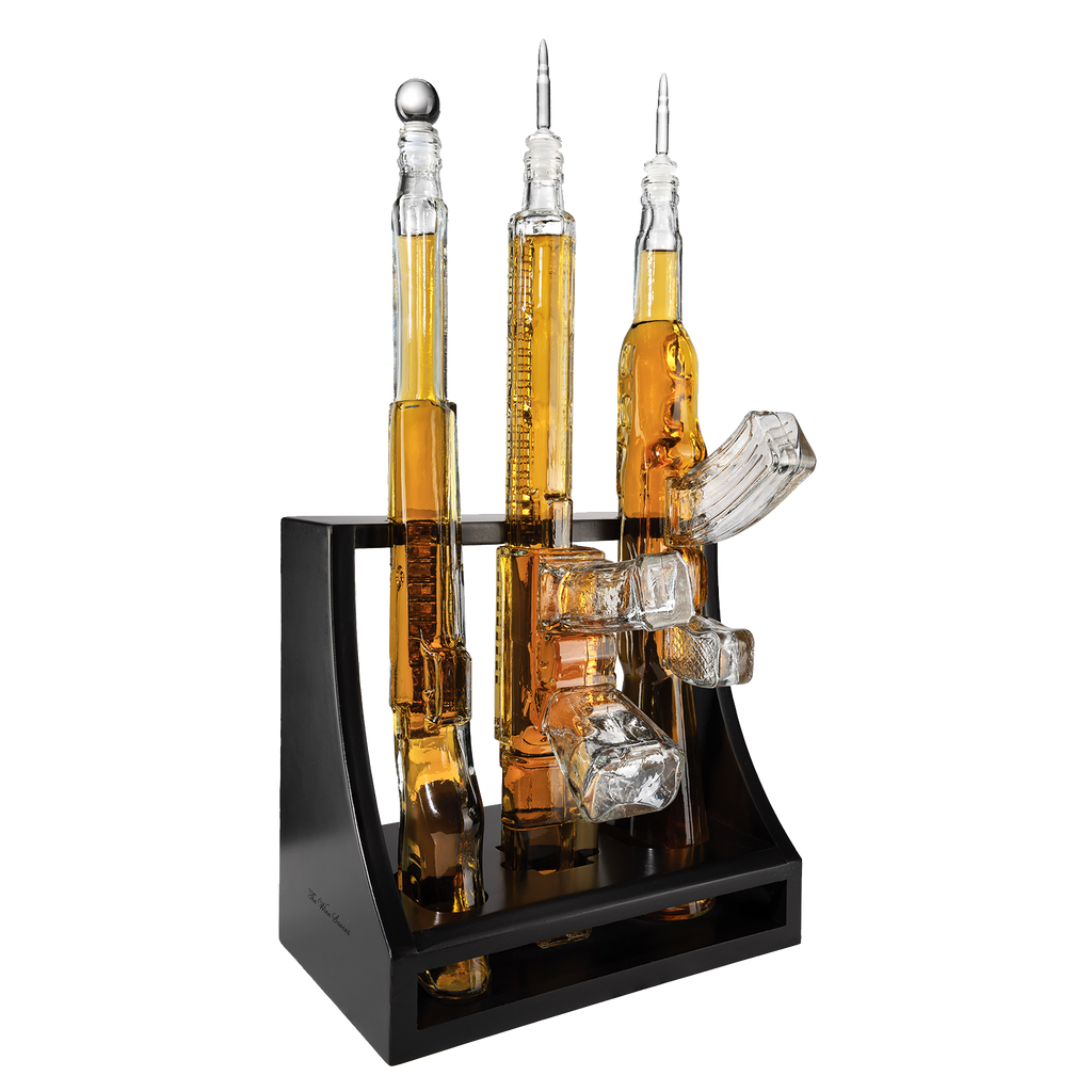 3 Gun Whiskey Decanters Set AR15, AK47, & Rifle Gun Decanter Set 1000ml