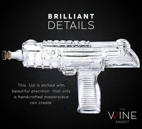 Uzi Submachine Gun Whiskey Gun Decanter and 4 Liquor Glasses