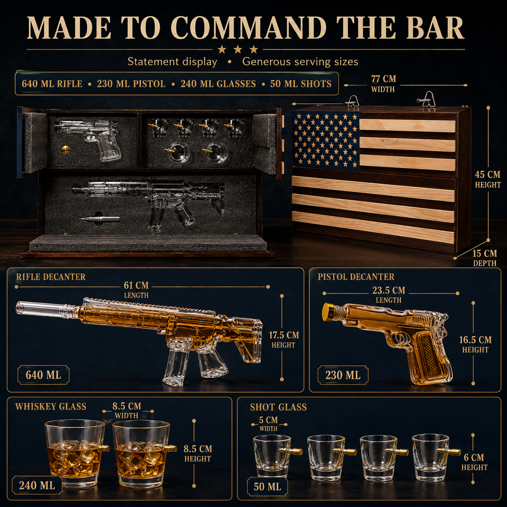 Pistol Ar15 Whiskey Decanter Set Of 2 On Hidden Storage American Flag Wall Rack By W