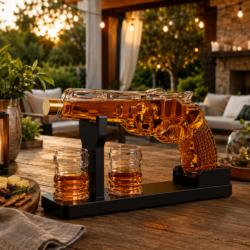 Whiskey Decanter Set 7 7 Oz With Two 1 6 Oz Shot Glasses Pistol Gun Unique Birthday Gift Ideas For S