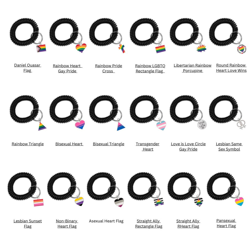 12 Pack Gay Pride Elastic Keychain Bracelets (Pick Your Charm) - 12 Keychains