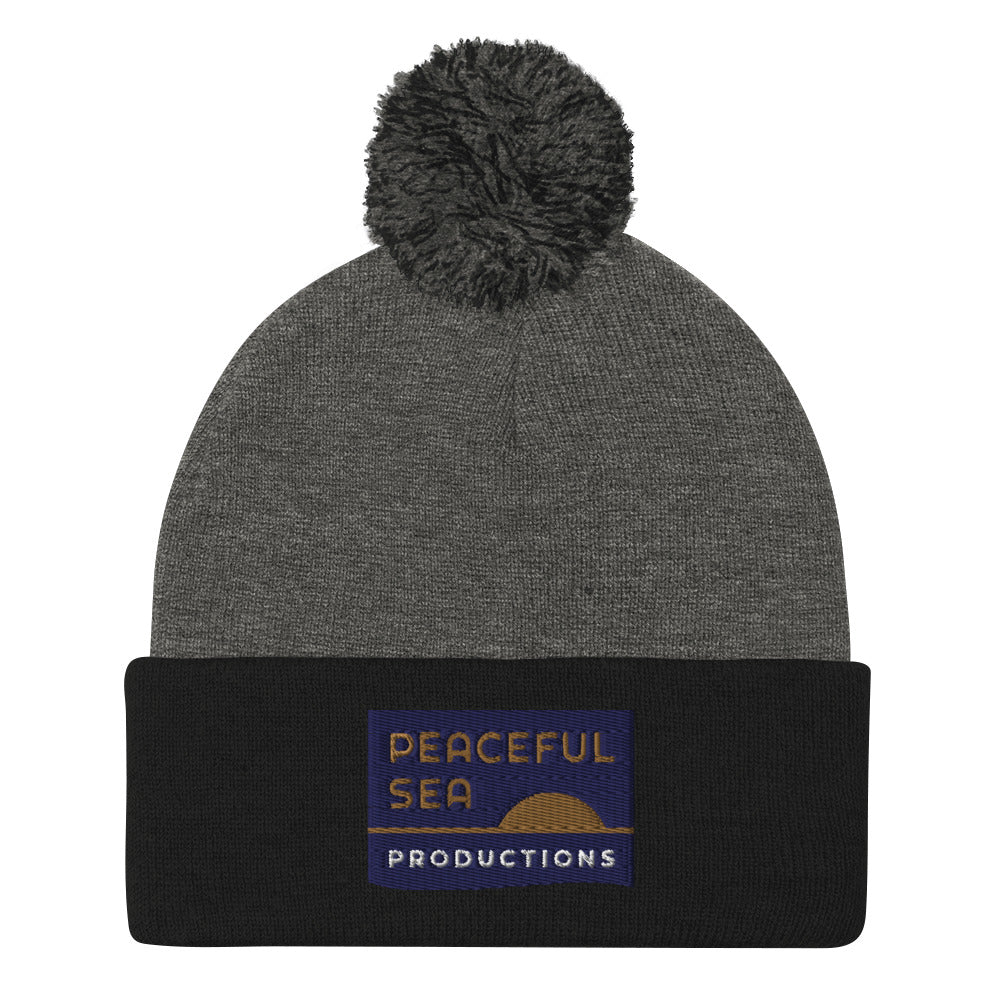 Peaceful Sea Embroidered Pom-Pom Beanie