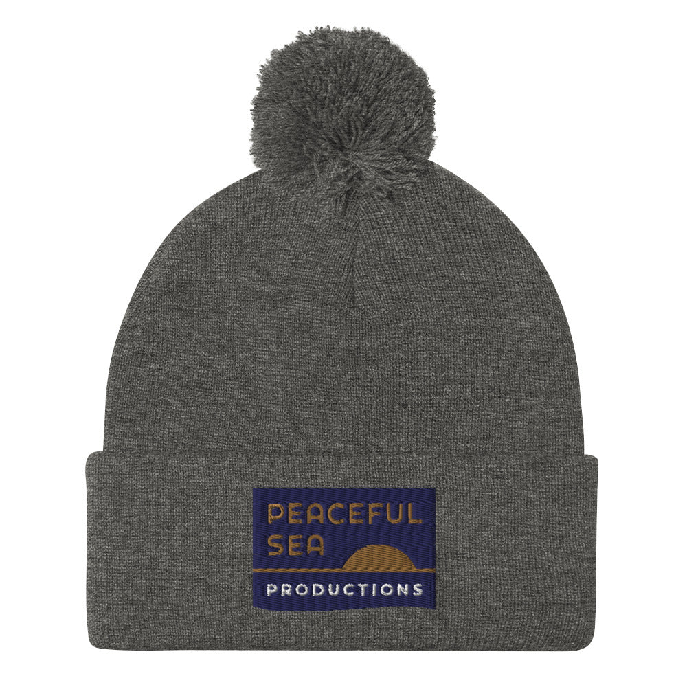 Peaceful Sea Embroidered Pom-Pom Beanie