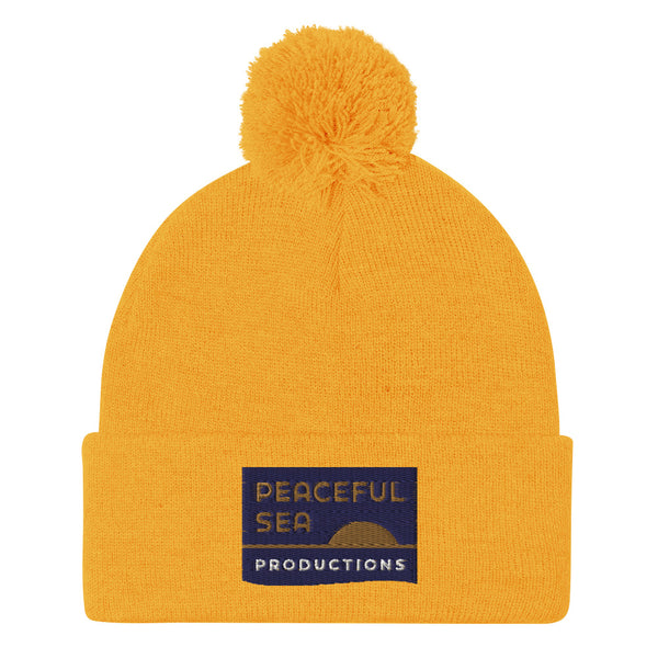 Peaceful Sea Embroidered Pom-Pom Beanie