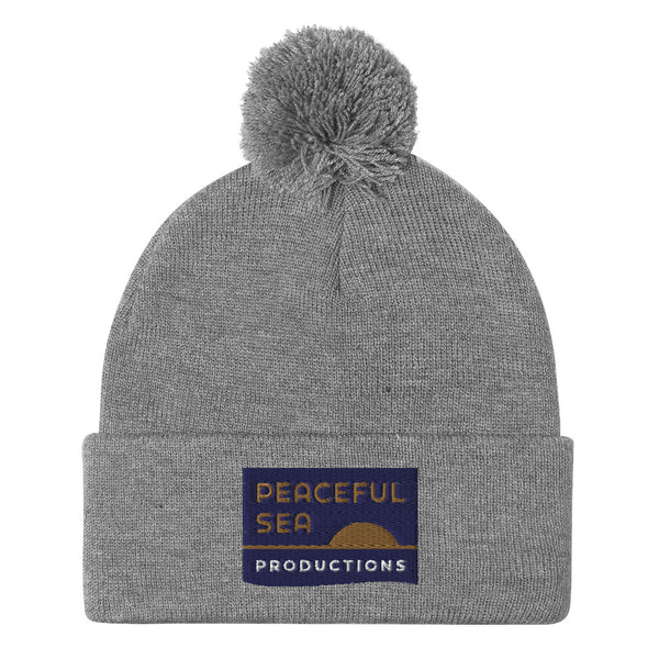 Peaceful Sea Embroidered Pom-Pom Beanie