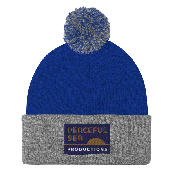 Peaceful Sea Embroidered Pom-Pom Beanie