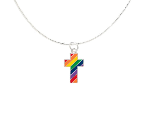 10 Pack Rainbow Cross Gay Pride Necklaces (10 Necklaces)