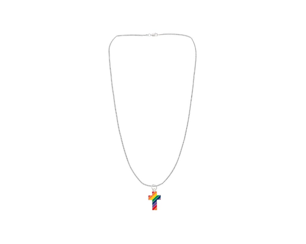 10 Pack Rainbow Cross Gay Pride Necklaces (10 Necklaces)