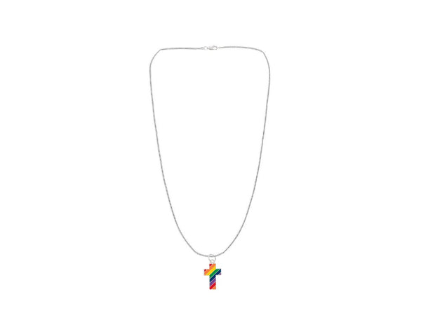 10 Pack Rainbow Cross Gay Pride Necklaces (10 Necklaces)